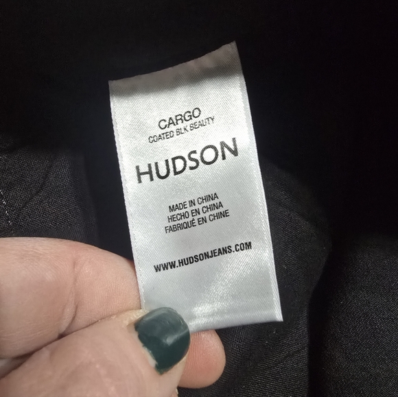 Coated Wide Leg Cargo Jeans by Hudson, Black Leather Effect, High Waist, EUC! - Picture 14 of 15